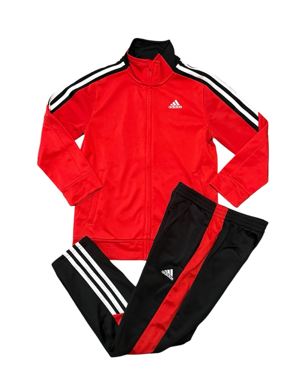 adidas Red and Black Kids Track Jacket & Pants Set